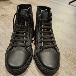 Gucci Men’s Black High-Top Sneakers | GG Canvas & Leather | Size 8